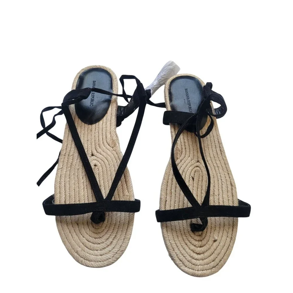 NWOT Banana Republic Leather Espadrille Gladiator Flat Sandals Size 10 Bohemian - Picture 2 of 7